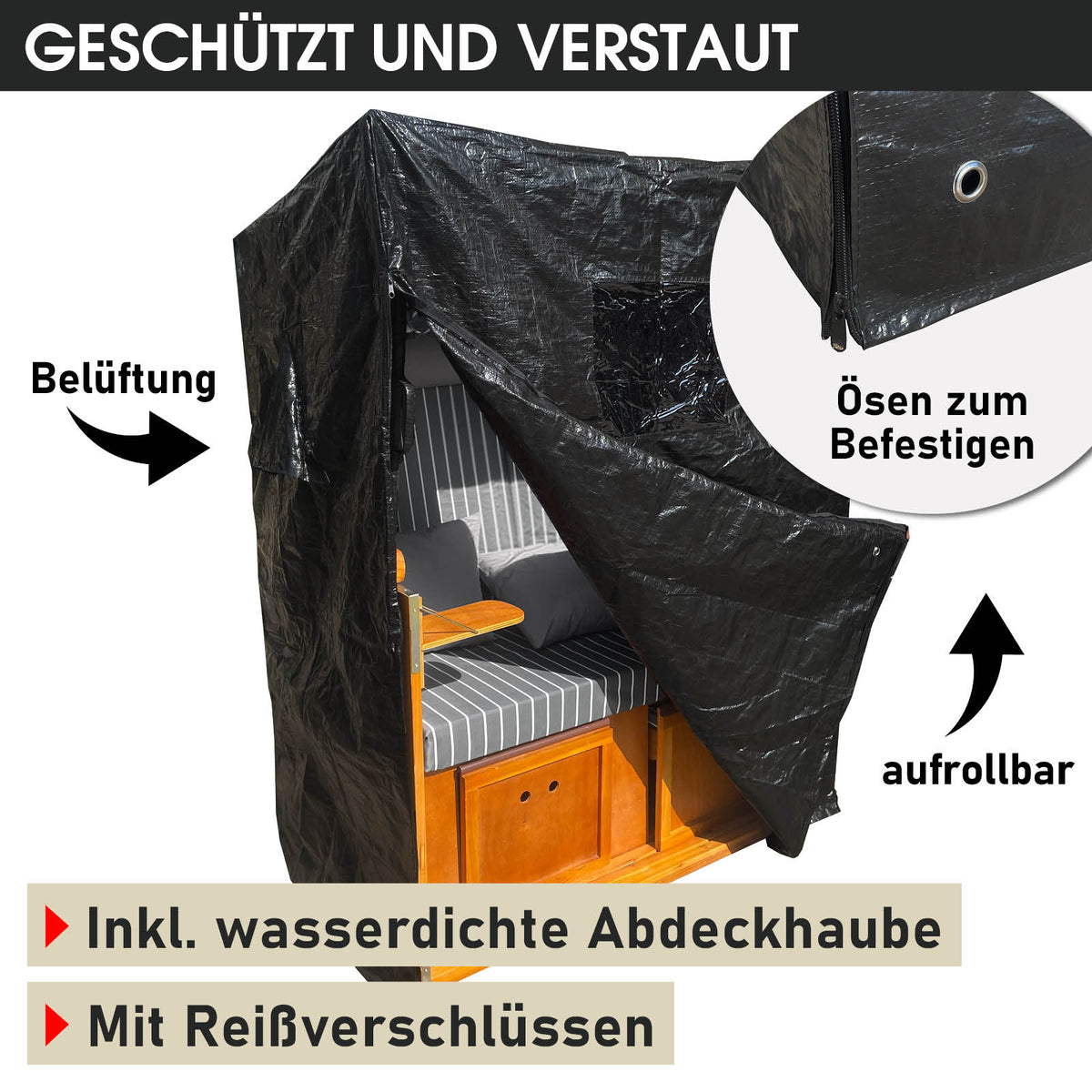 Strandkorb RÜGEN DELUXE Nadelstreifen anthrazit/weiß