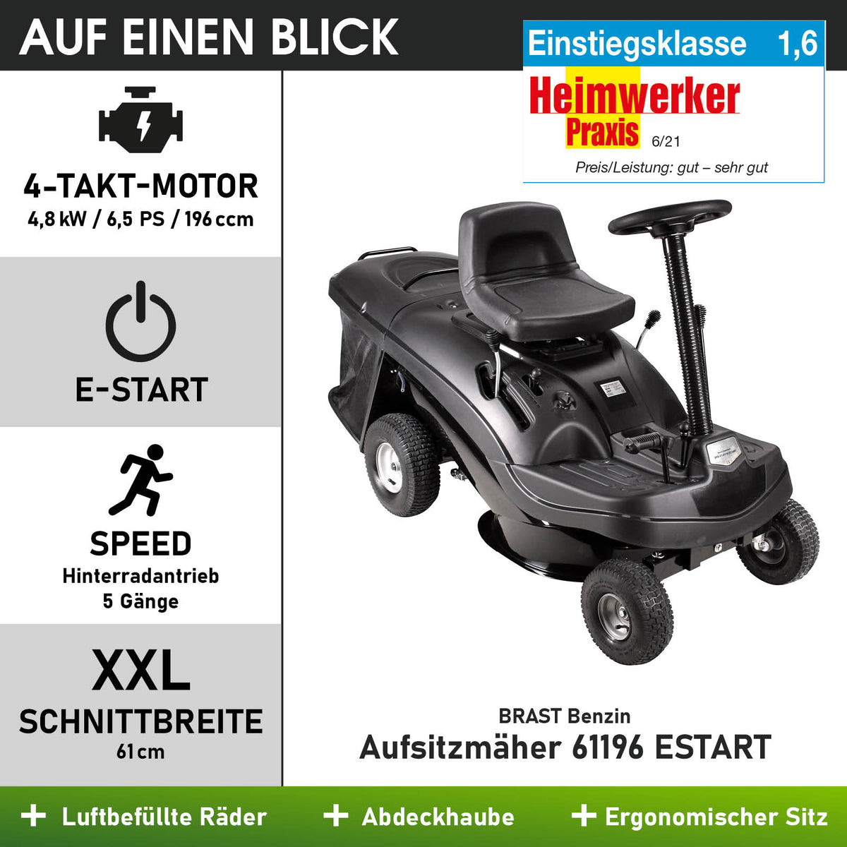 BRAST Benzin Aufsitzmäher 61196 ESTART