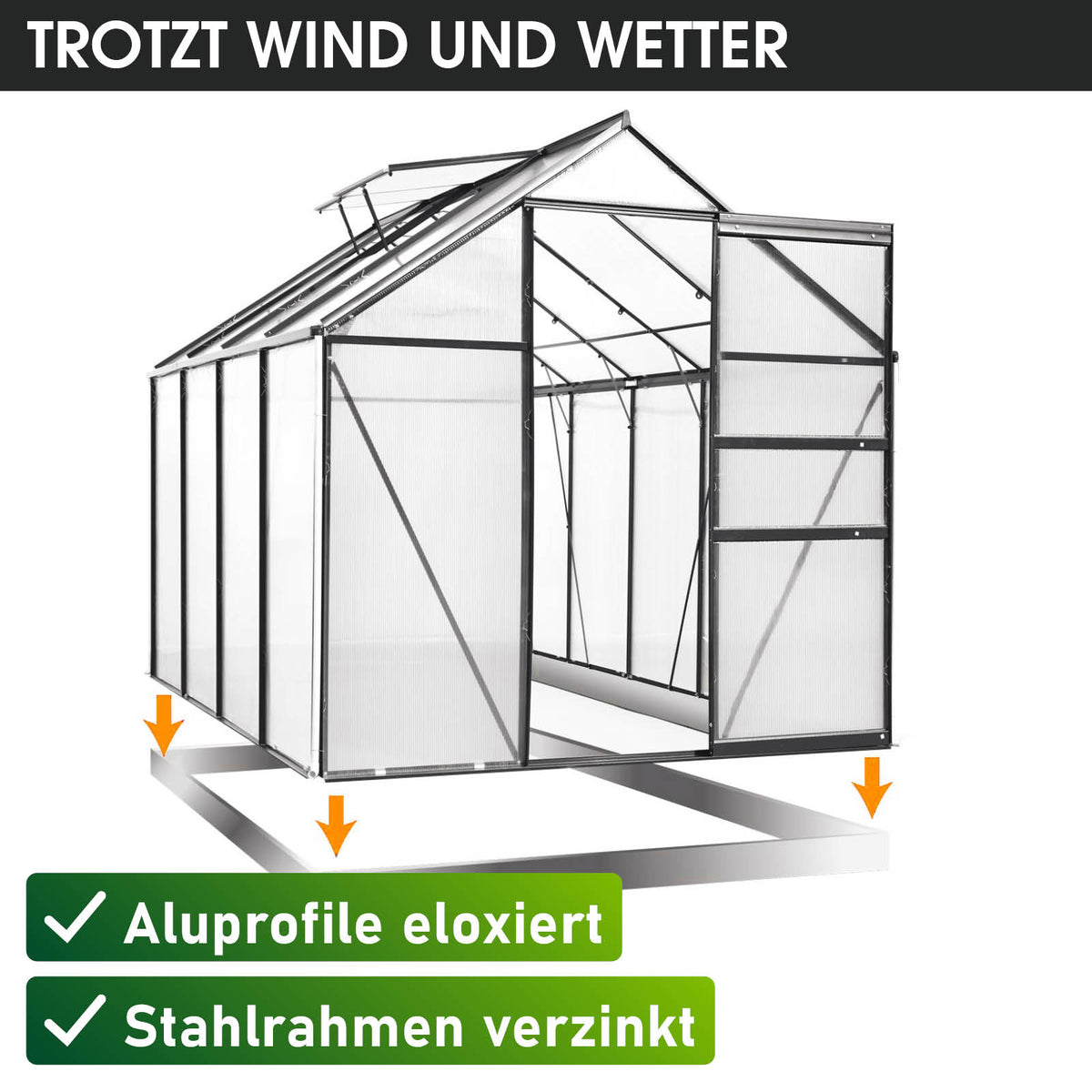 BRAST Aluminium-Gewächshaus 250x190x195 Anthrazit