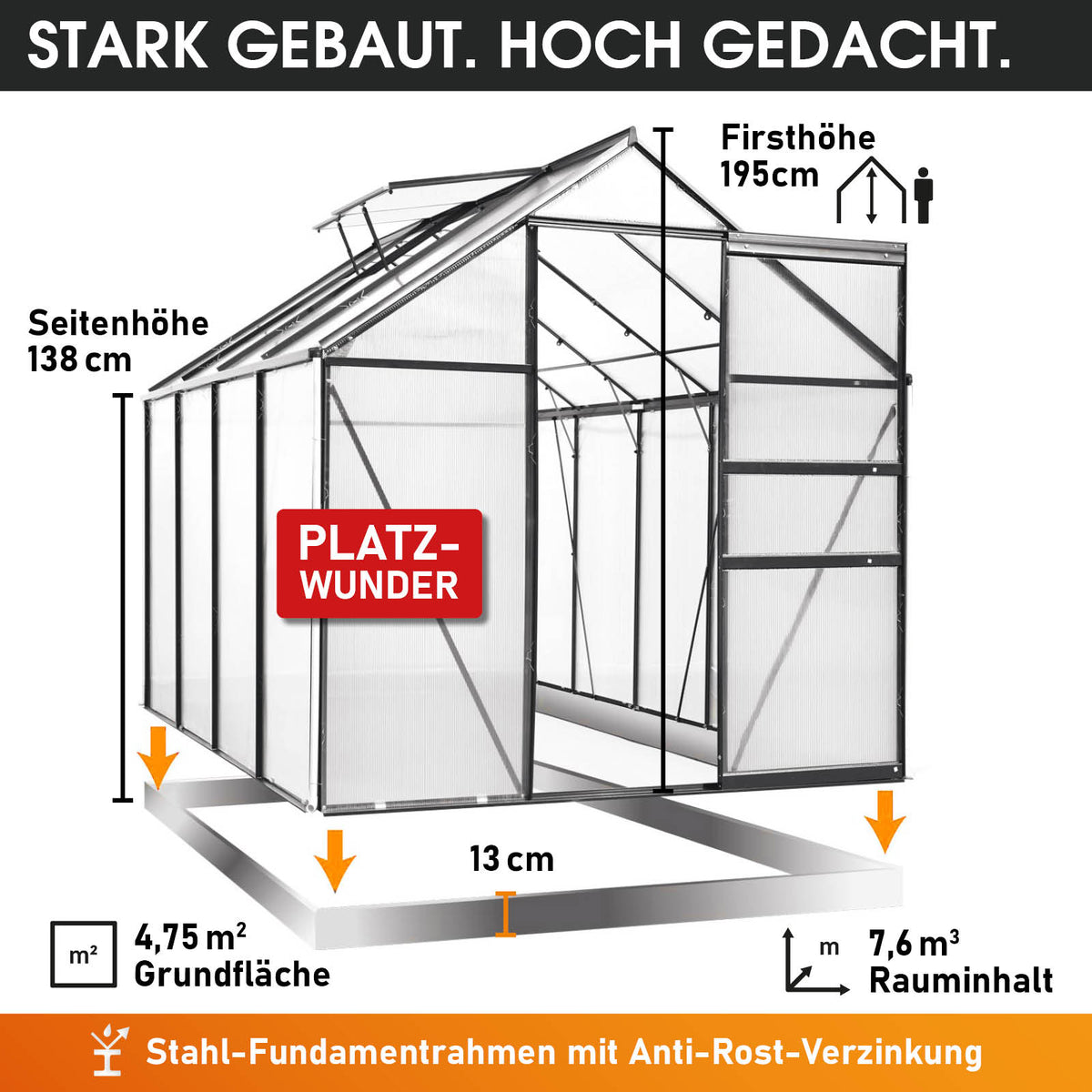 BRAST Aluminium-Gewächshaus 250x190x195 Anthrazit