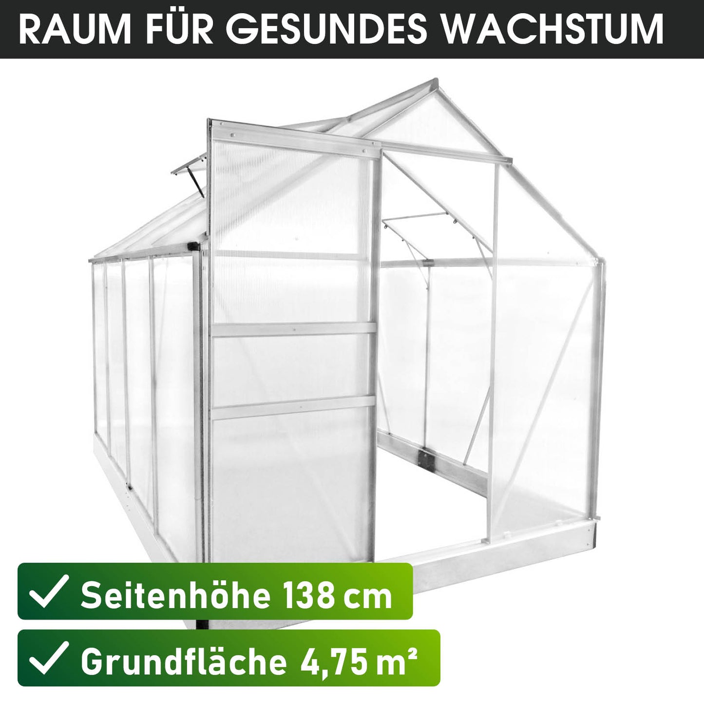 Aluminium Gewächshaus 250x190x195