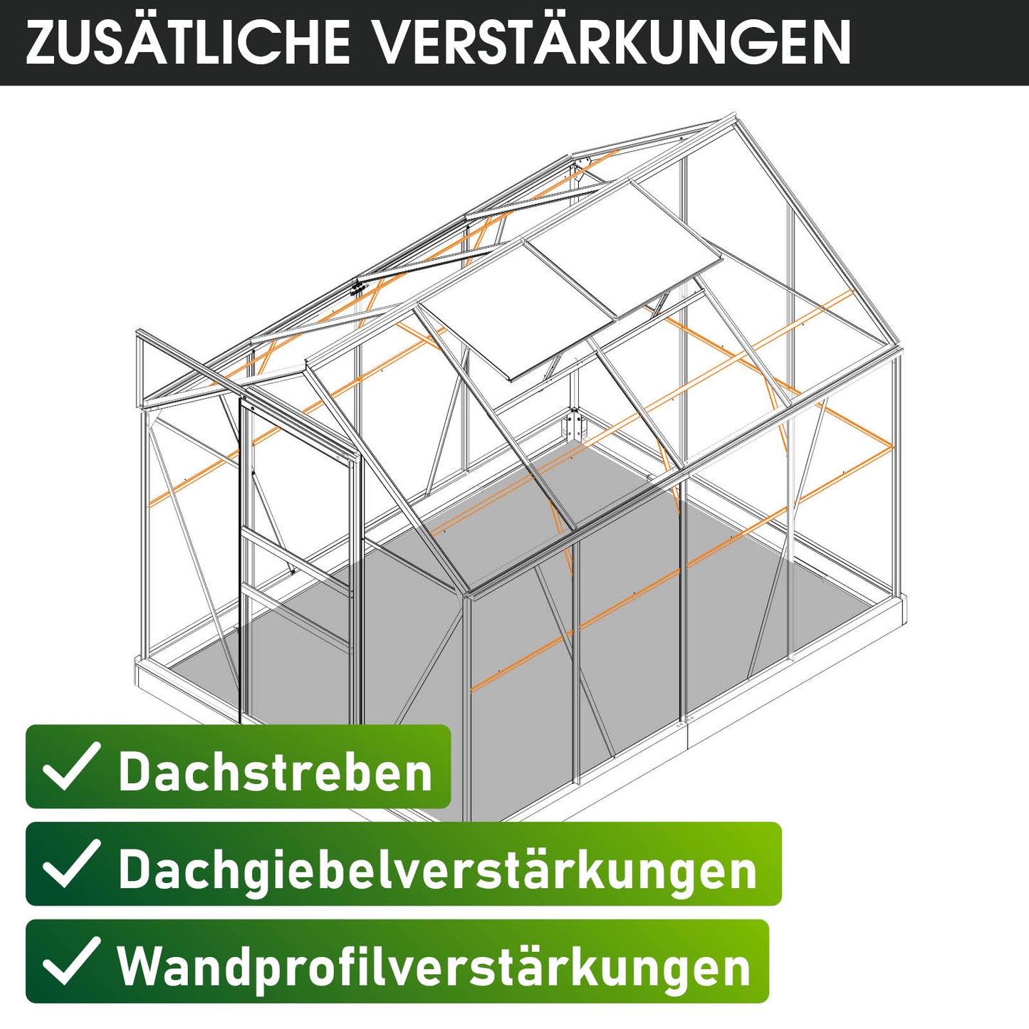 Aluminium Gewächshaus 250x190x195
