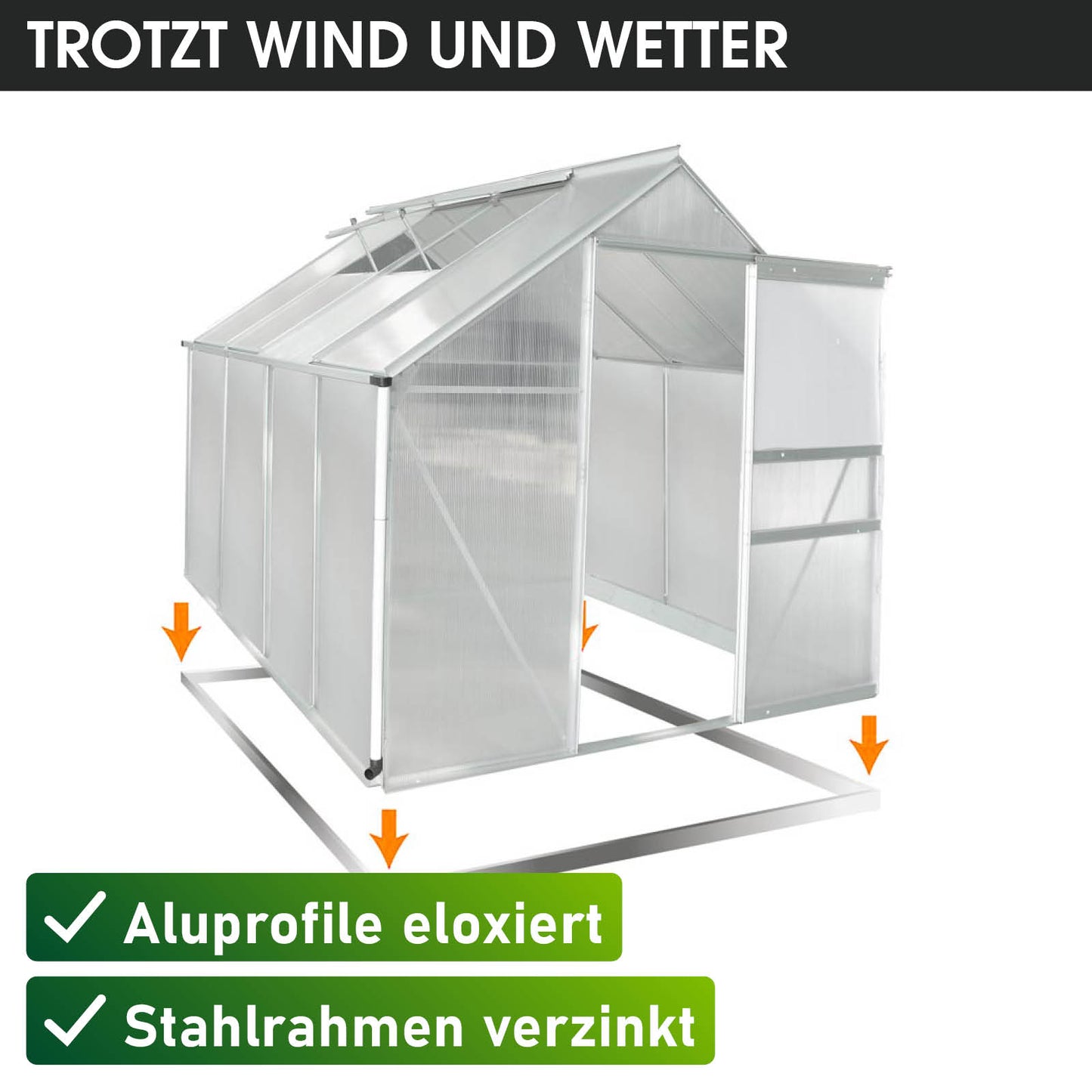 Aluminium Gewächshaus 250x190x195