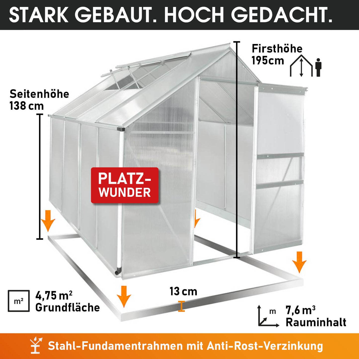 Aluminium Gewächshaus 250x190x195