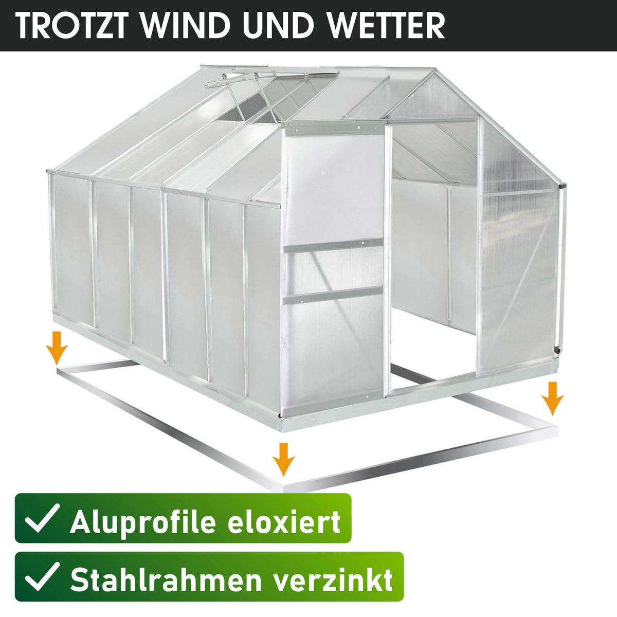 Aluminium-Gewächshaus 380x190x195