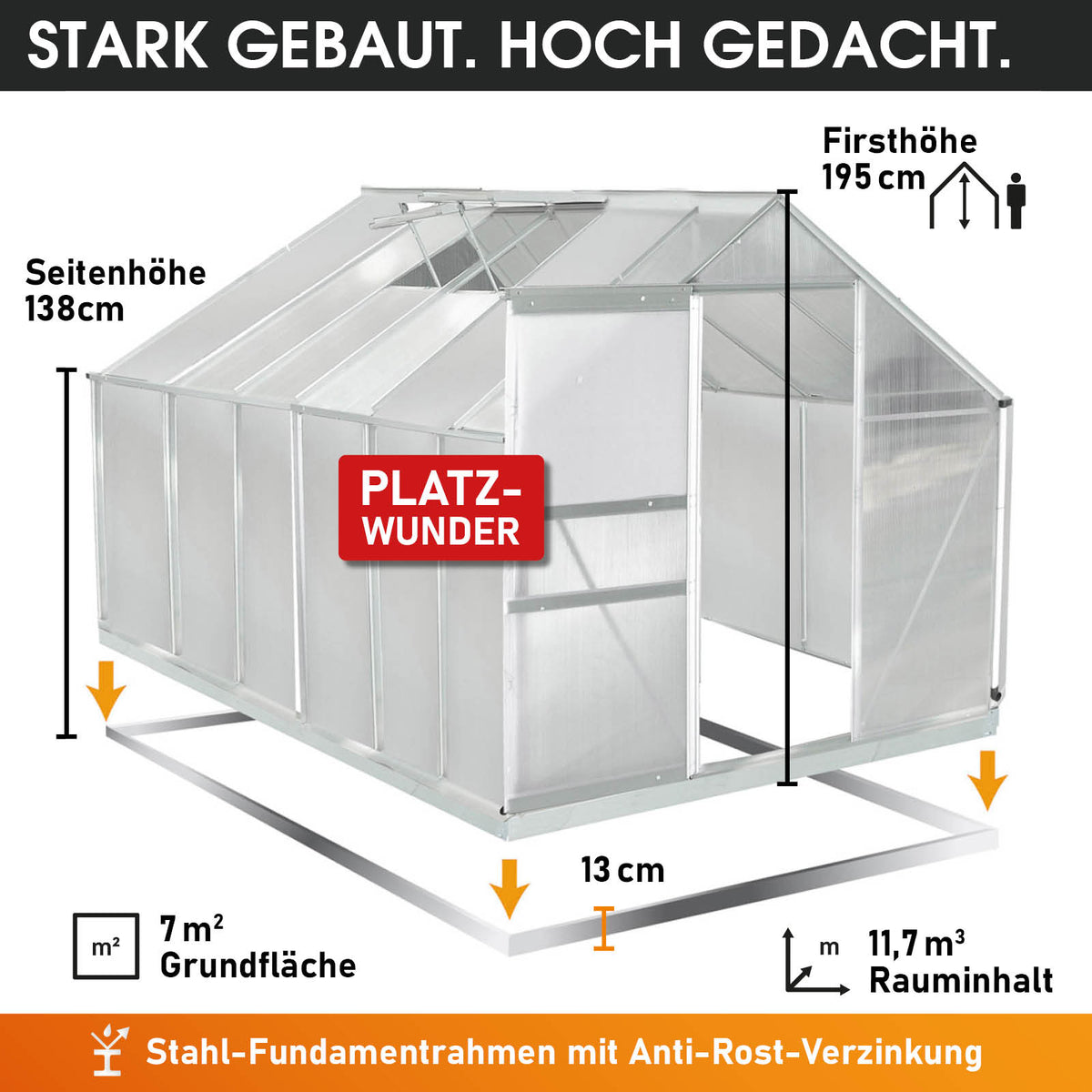 Aluminium-Gewächshaus 380x190x195