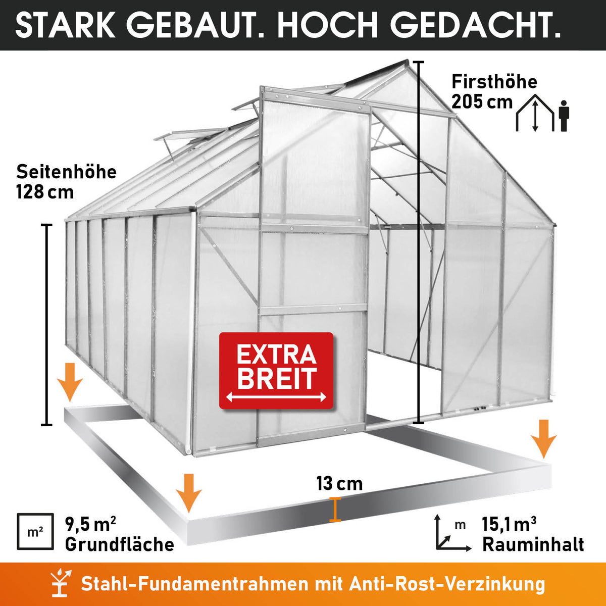 Aluminium-Gewächshaus 380x250x205
