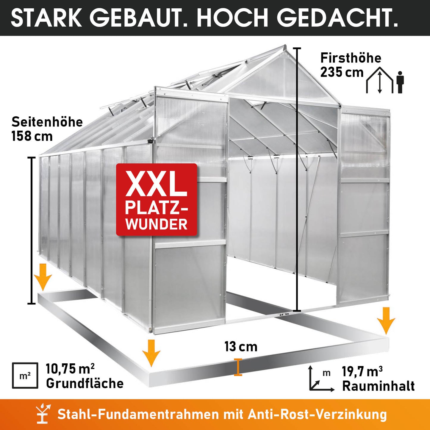 Aluminium-Gewächshaus 430x250x235