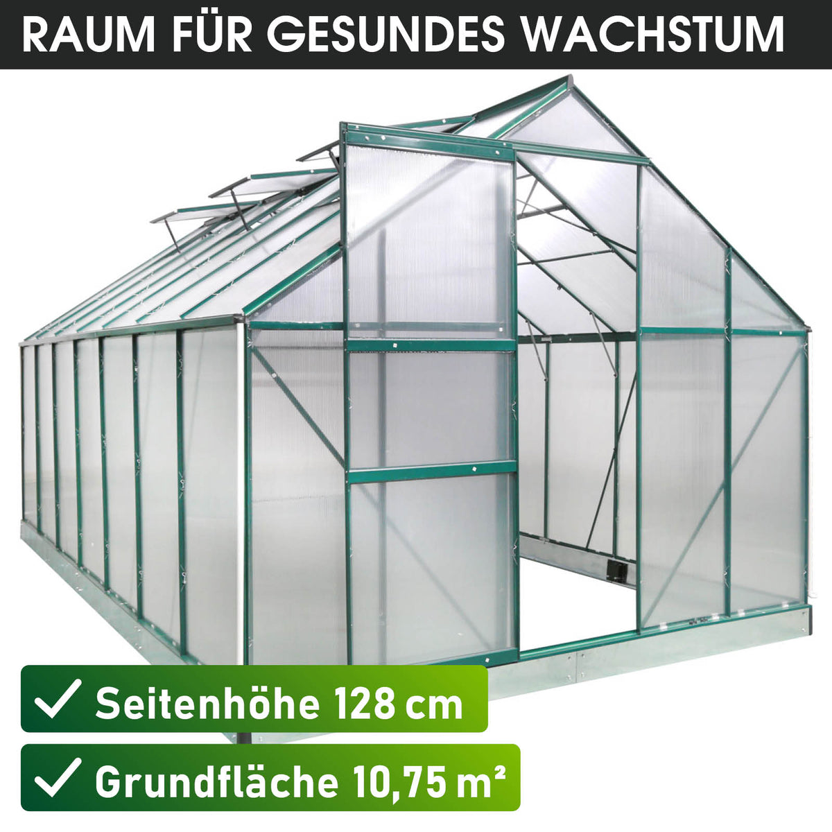 Aluminium-Gewächshaus 430x250x205 grün