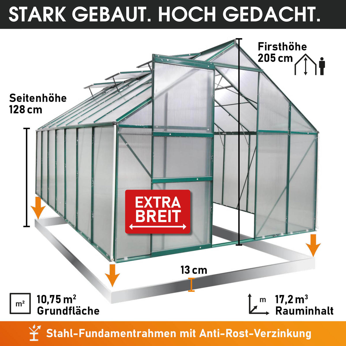 Aluminium-Gewächshaus 430x250x205 grün