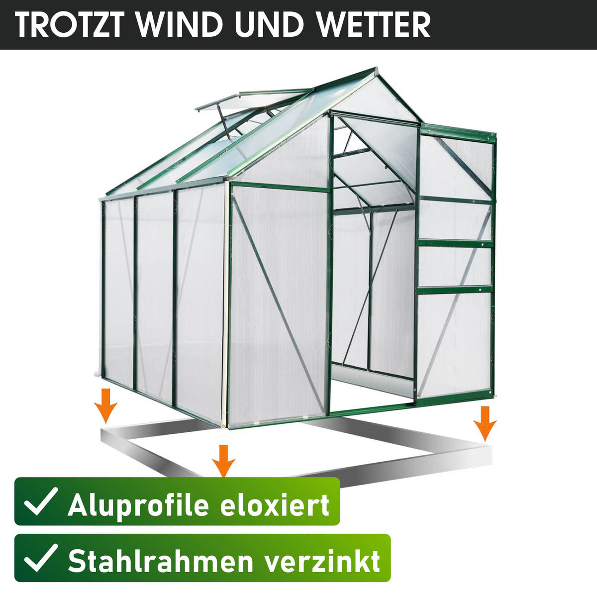 Aluminium-Gewächshaus 190x190x195 Alu-Profile Grün