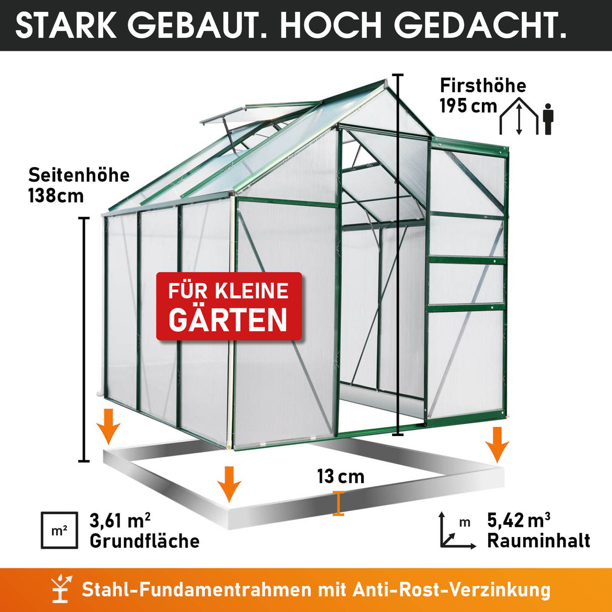 Aluminium-Gewächshaus 190x190x195 Alu-Profile Grün