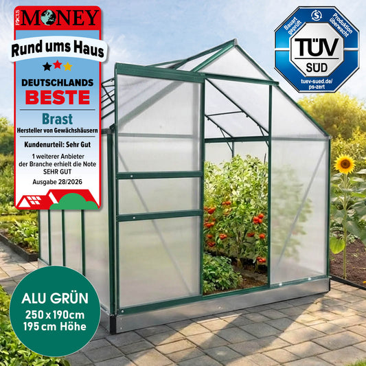 Aluminium-Gewächshaus 250x190x195 Alu-Profile Grün