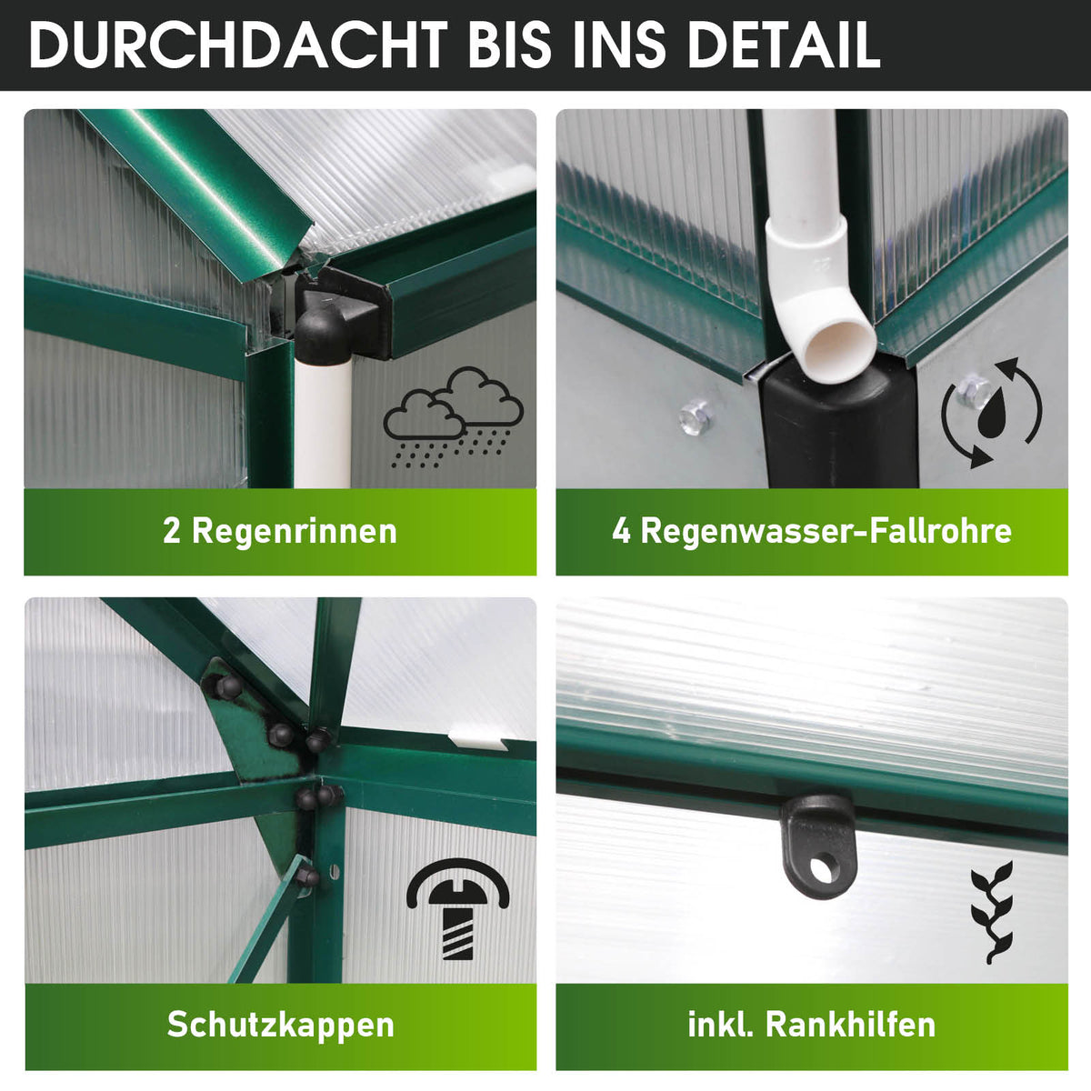 Aluminium-Gewächshaus 250x190x195 Alu-Profile Grün