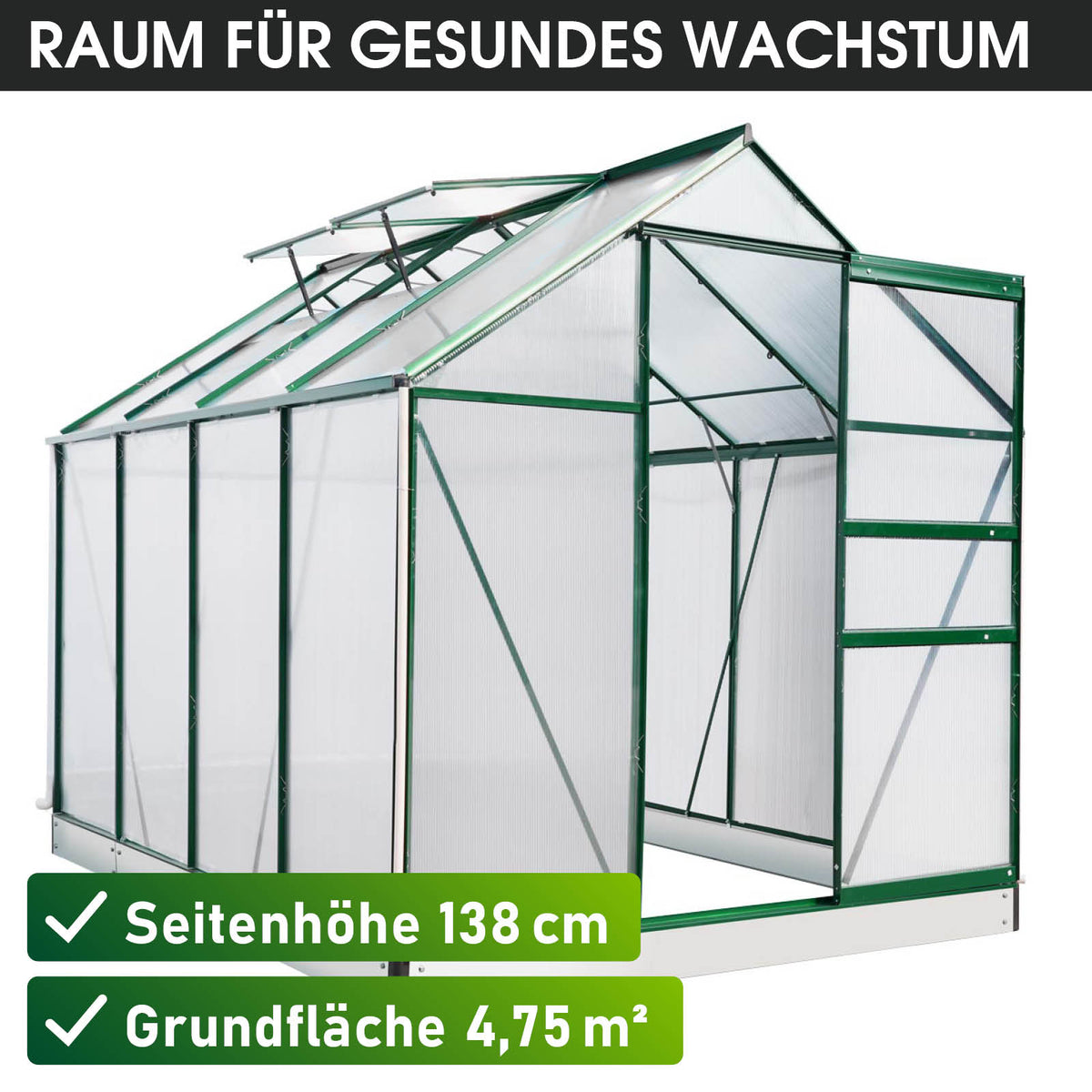 Aluminium-Gewächshaus 250x190x195 Alu-Profile Grün