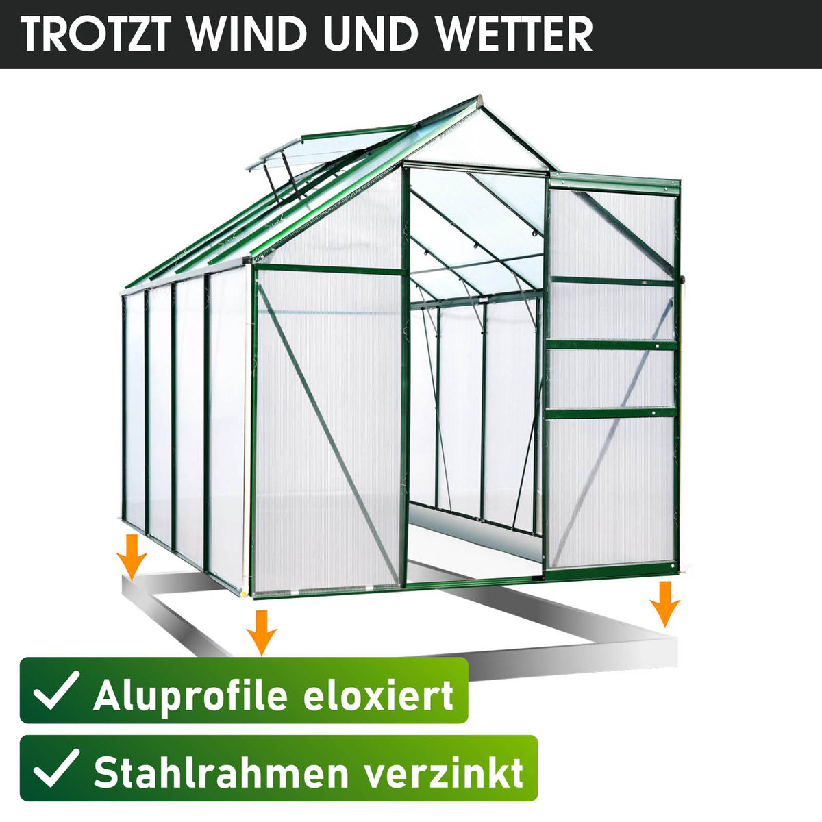 Aluminium-Gewächshaus 250x190x195 Alu-Profile Grün