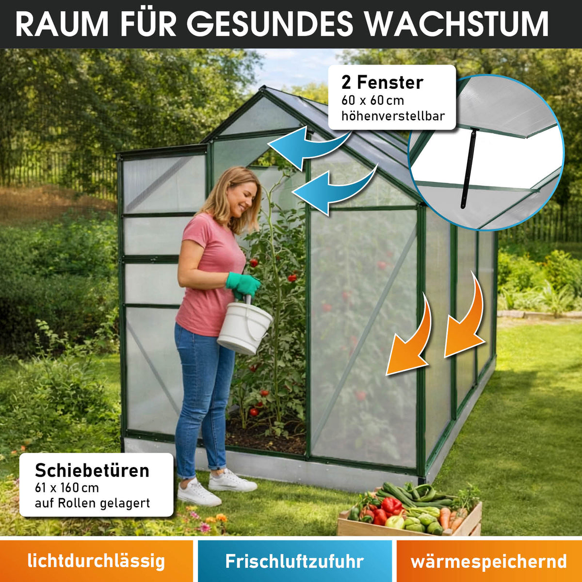 Aluminium-Gewächshaus 250x190x195 Alu-Profile Grün