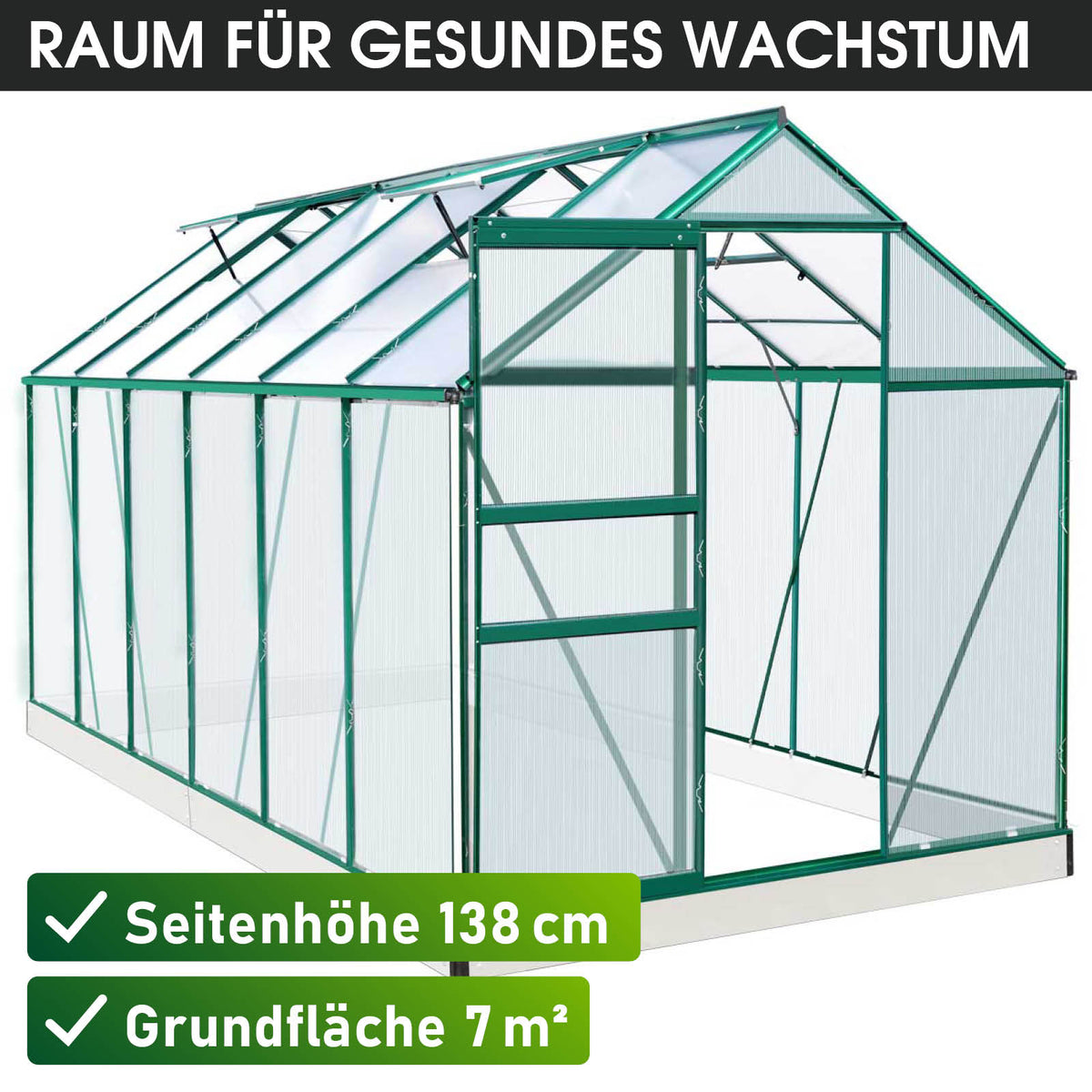 Aluminium-Gewächshaus 380x190x195 Alu-Profile Grün