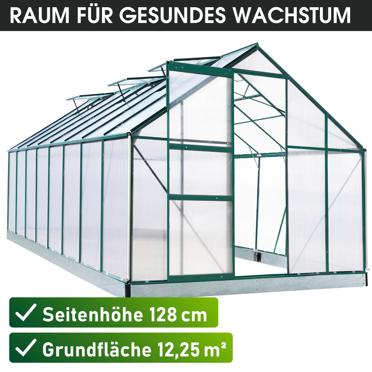 Aluminium-Gewächshaus 490x250x205 Alu-Profile Grün