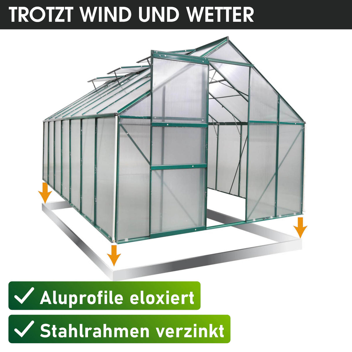 Aluminium-Gewächshaus 490x250x205 Alu-Profile Grün