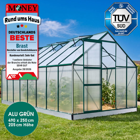 Aluminium-Gewächshaus 490x250x205 Alu-Profile Grün