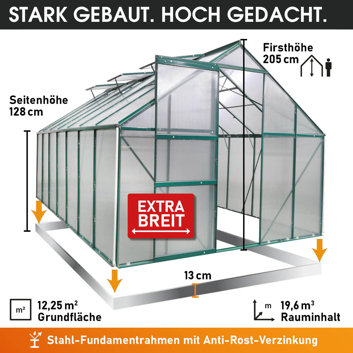 Aluminium-Gewächshaus 490x250x205 Alu-Profile Grün