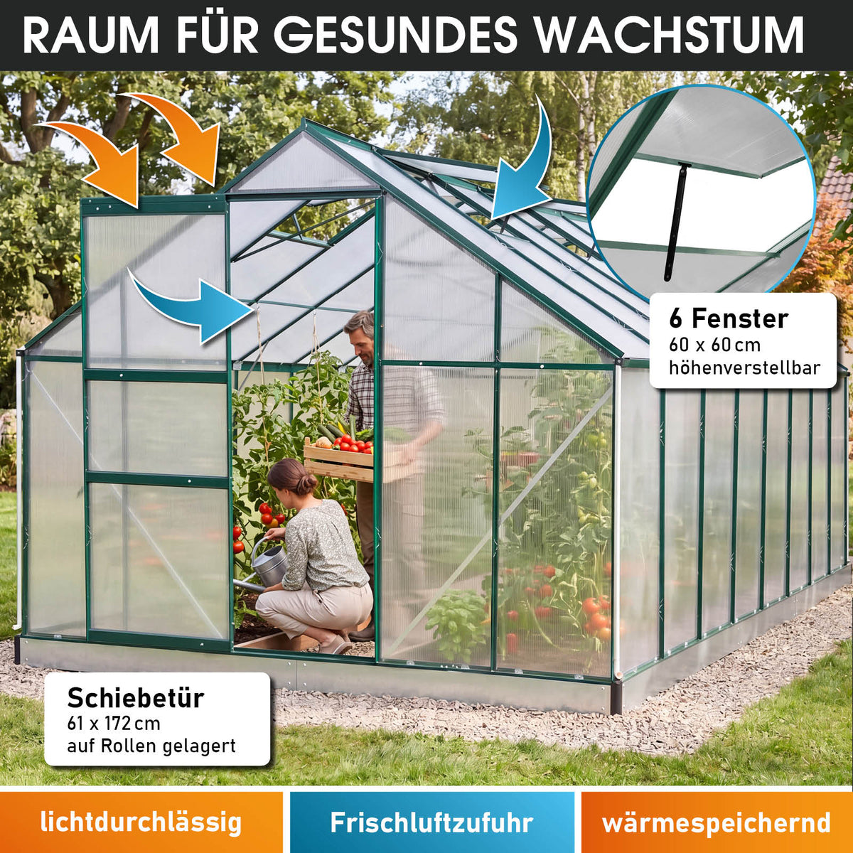 Aluminium-Gewächshaus 490x250x205 Alu-Profile Grün