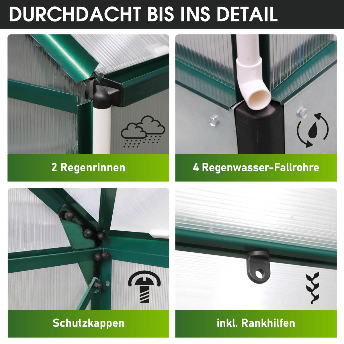 Aluminium-Gewächshaus 310x190x195 Alu-Profile Grün