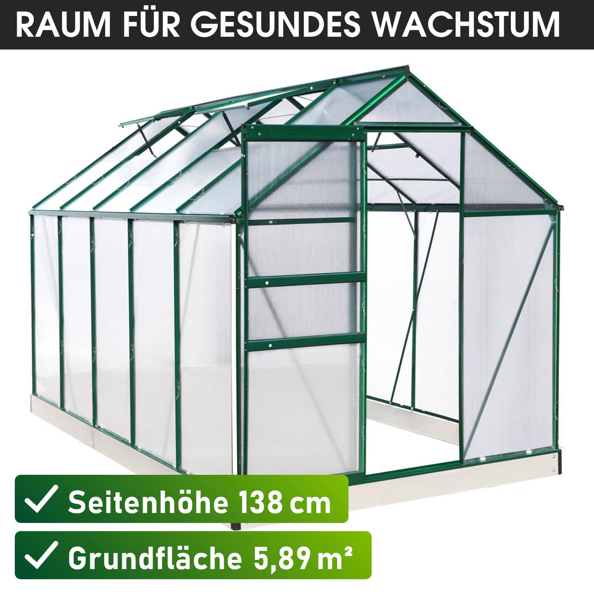 Aluminium-Gewächshaus 310x190x195 Alu-Profile Grün