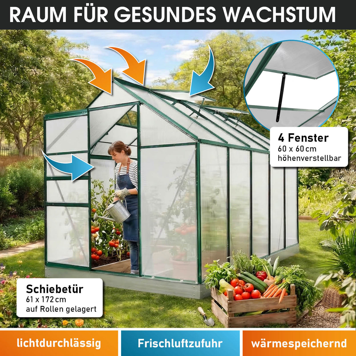 Aluminium-Gewächshaus 310x190x195 Alu-Profile Grün