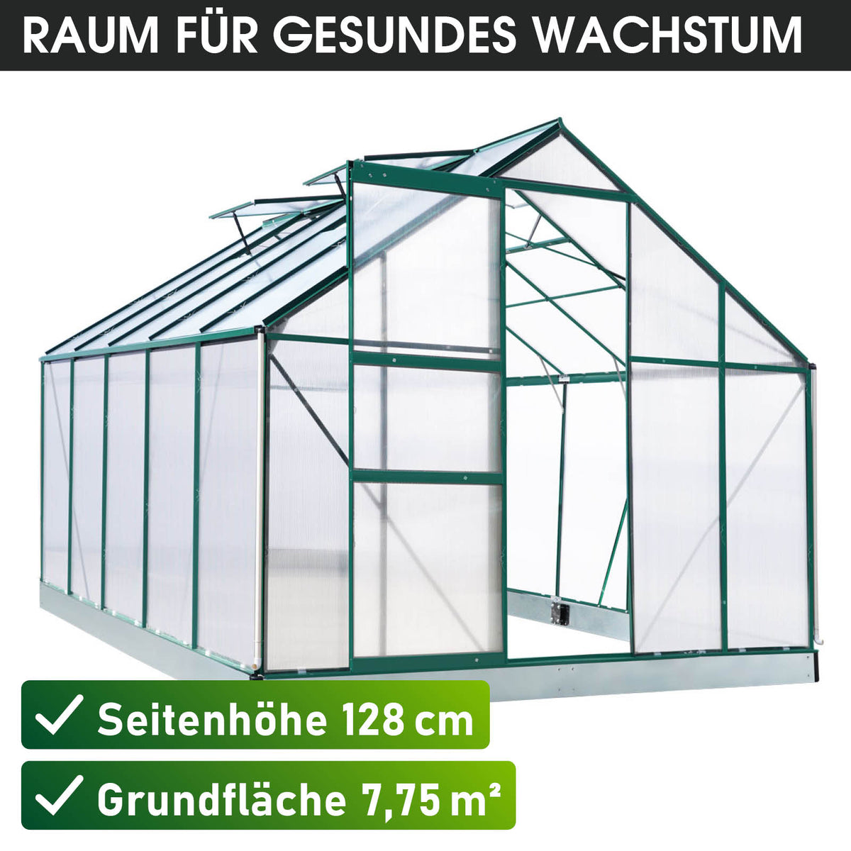 Aluminium-Gewächshaus 310x250x205 Alu-Profile Grün