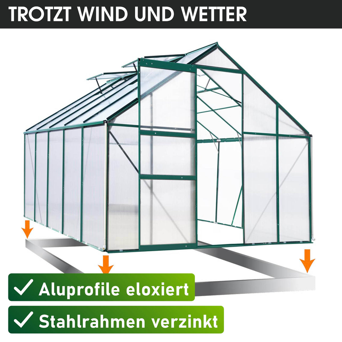 Aluminium-Gewächshaus 310x250x205 Alu-Profile Grün