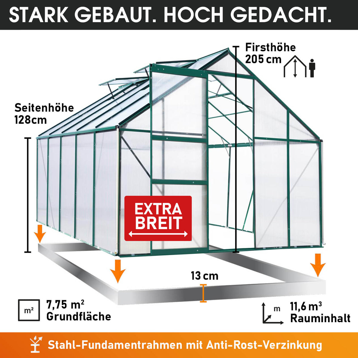 Aluminium-Gewächshaus 310x250x205 Alu-Profile Grün