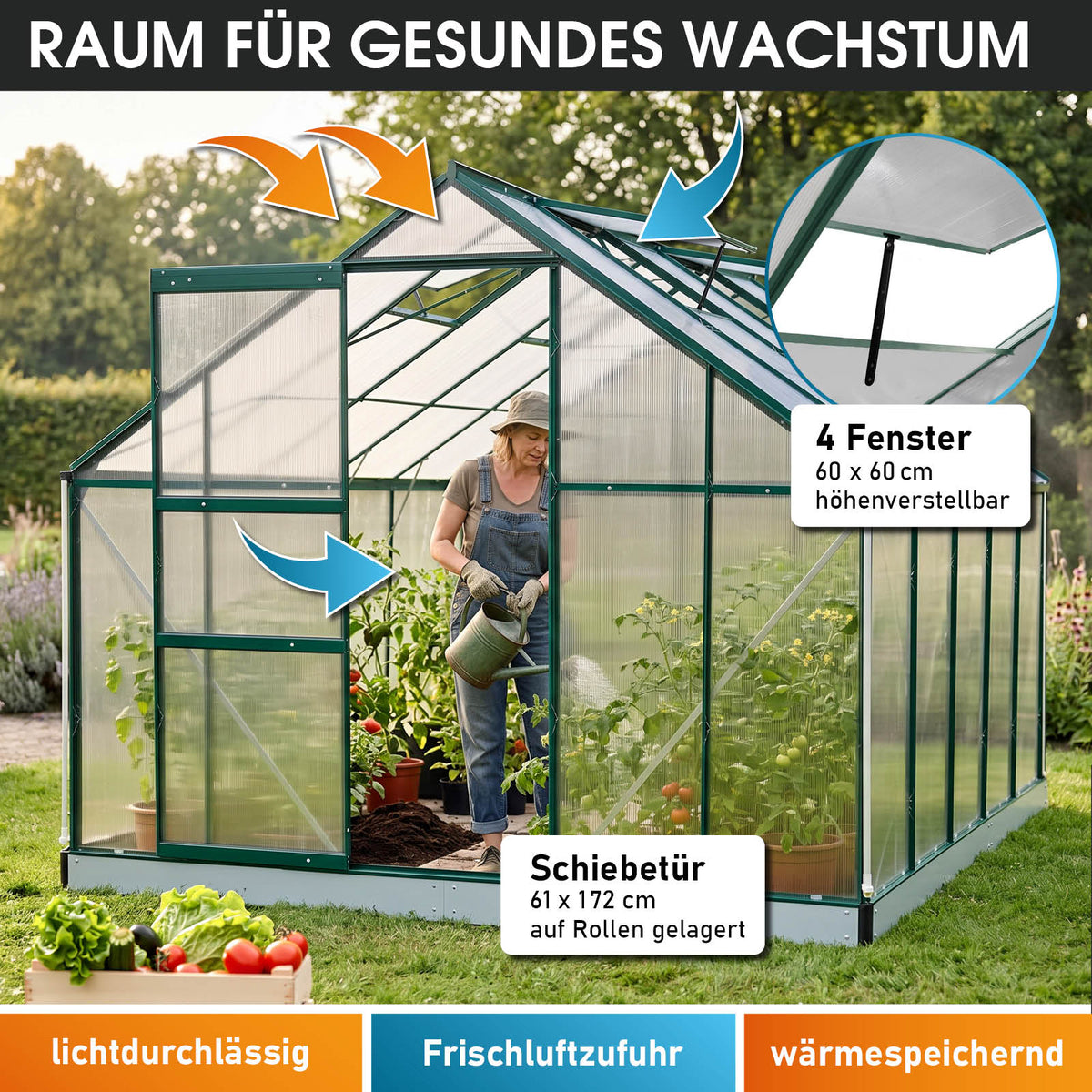 Aluminium-Gewächshaus 310x250x205 Alu-Profile Grün