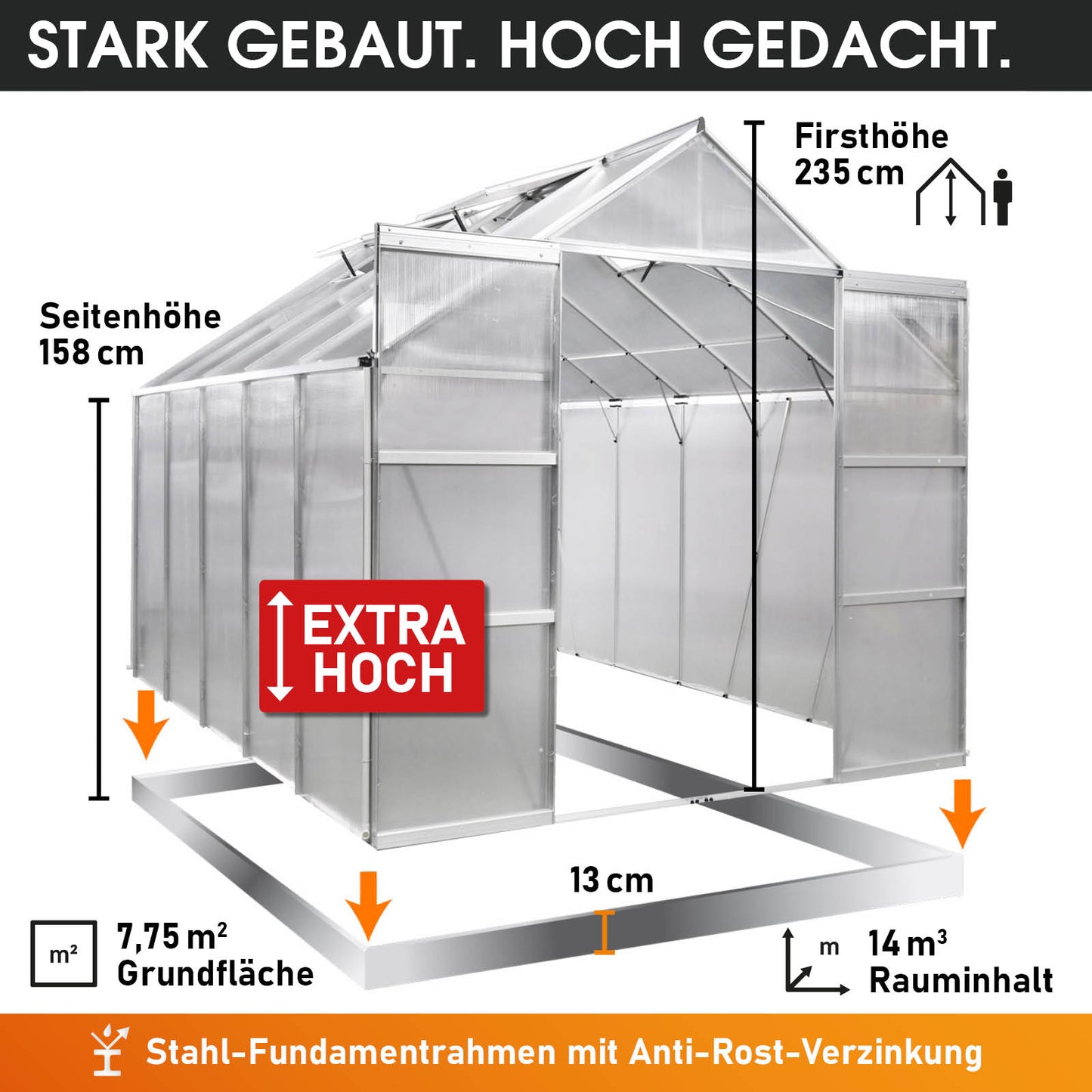 Aluminium-Gewächshaus 310x250x235