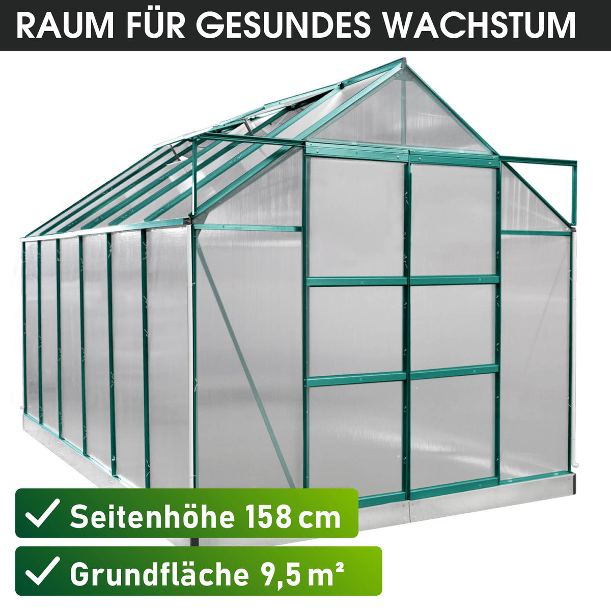 Aluminium-Gewächshaus 380x250x235 Alu-Profile Grün