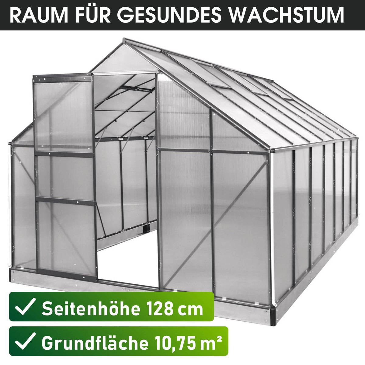 Aluminium-Gewächshaus 430x250x205 Alu-Profile Grau