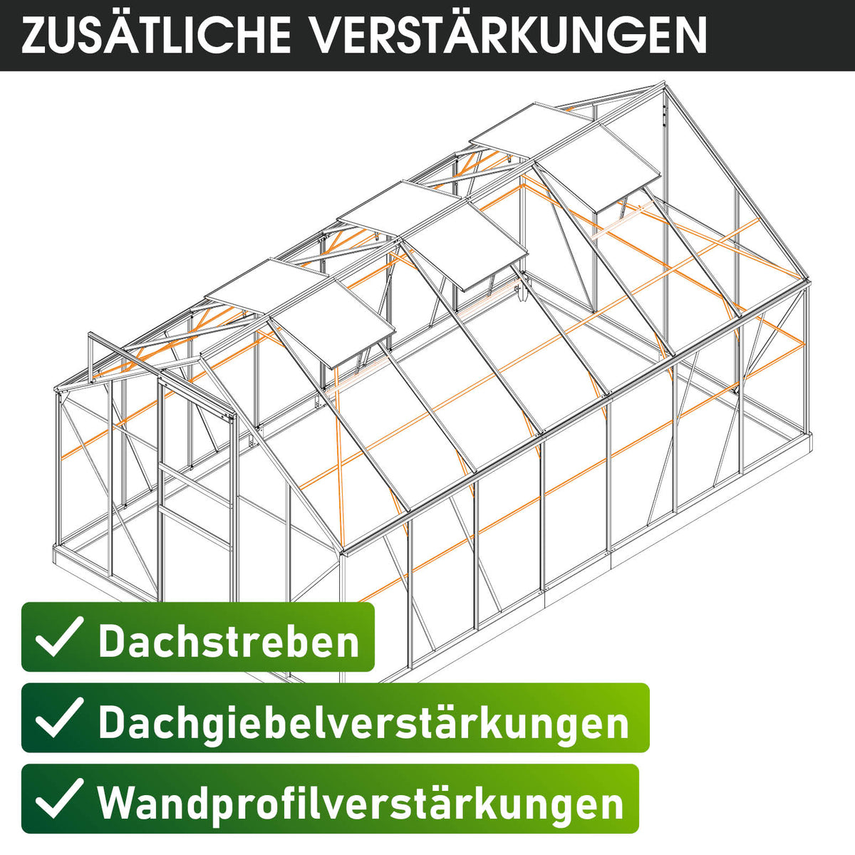 Aluminium-Gewächshaus 430x250x205 Alu-Profile Grau