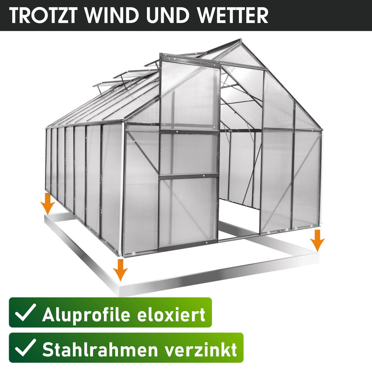 Aluminium-Gewächshaus 430x250x205 Alu-Profile Grau