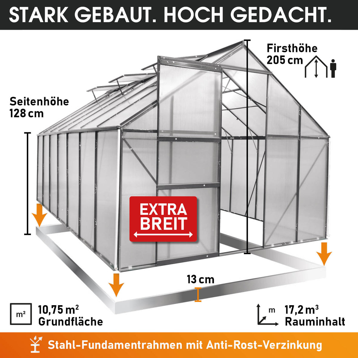 Aluminium-Gewächshaus 430x250x205 Alu-Profile Grau