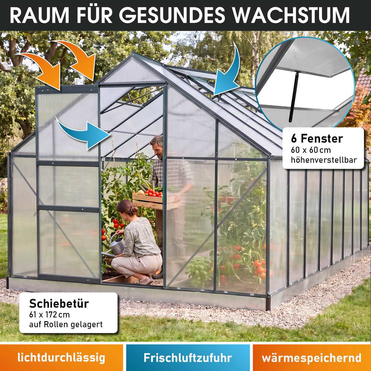 Aluminium-Gewächshaus 430x250x205 Alu-Profile Grau