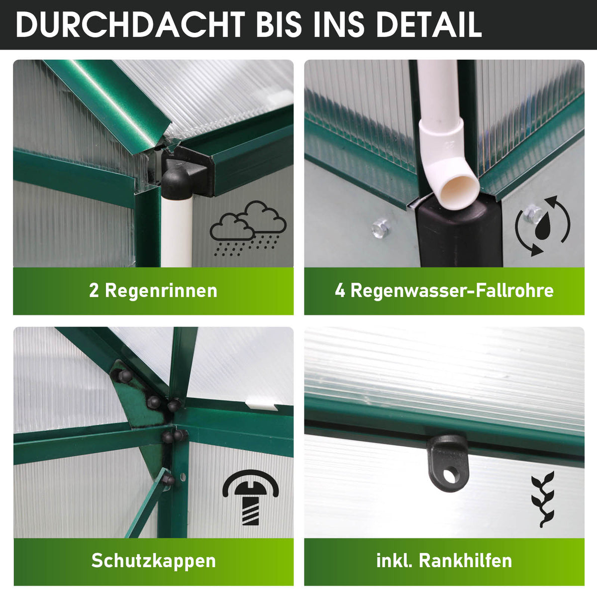 BRAST Aluminium-Gewächshaus 250x250x205 Alu-Profile Grün