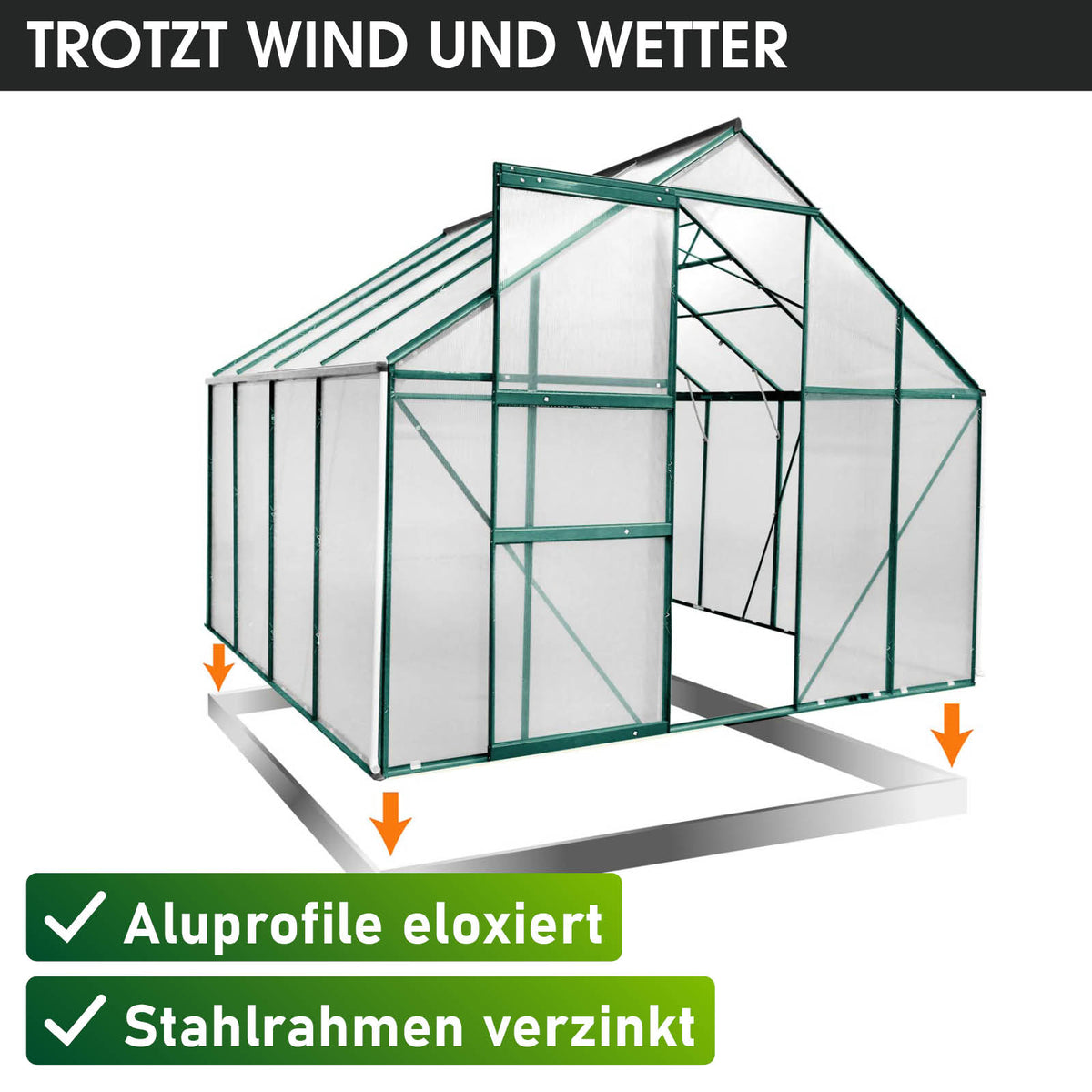 BRAST Aluminium-Gewächshaus 250x250x205 Alu-Profile Grün