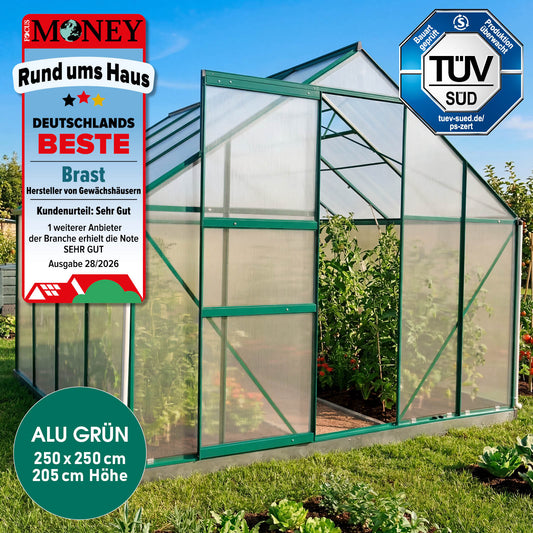 BRAST Aluminium-Gewächshaus 250x250x205 Alu-Profile Grün