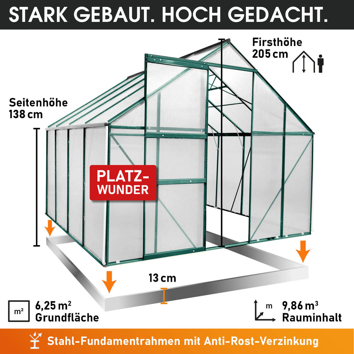 BRAST Aluminium-Gewächshaus 250x250x205 Alu-Profile Grün