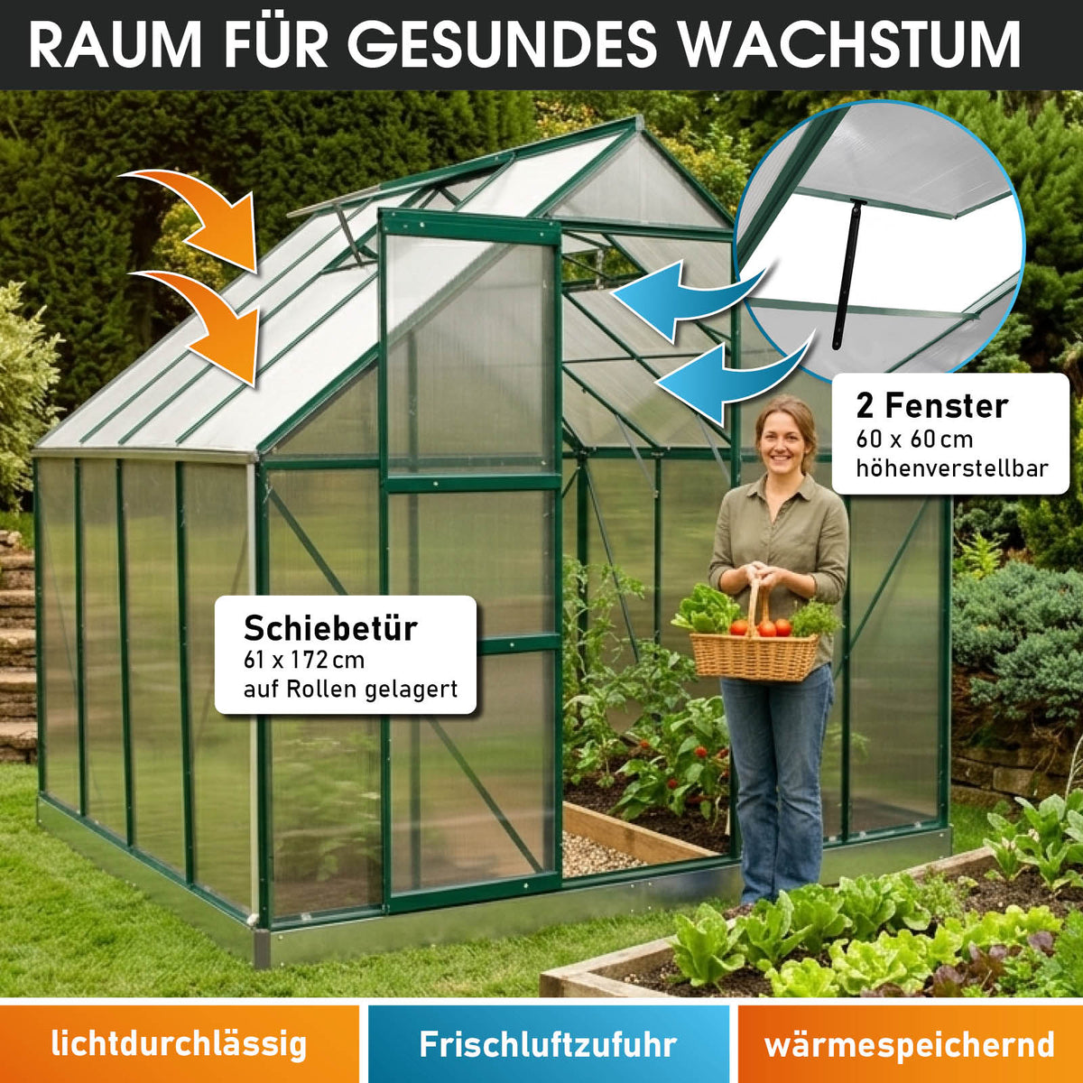 BRAST Aluminium-Gewächshaus 250x250x205 Alu-Profile Grün