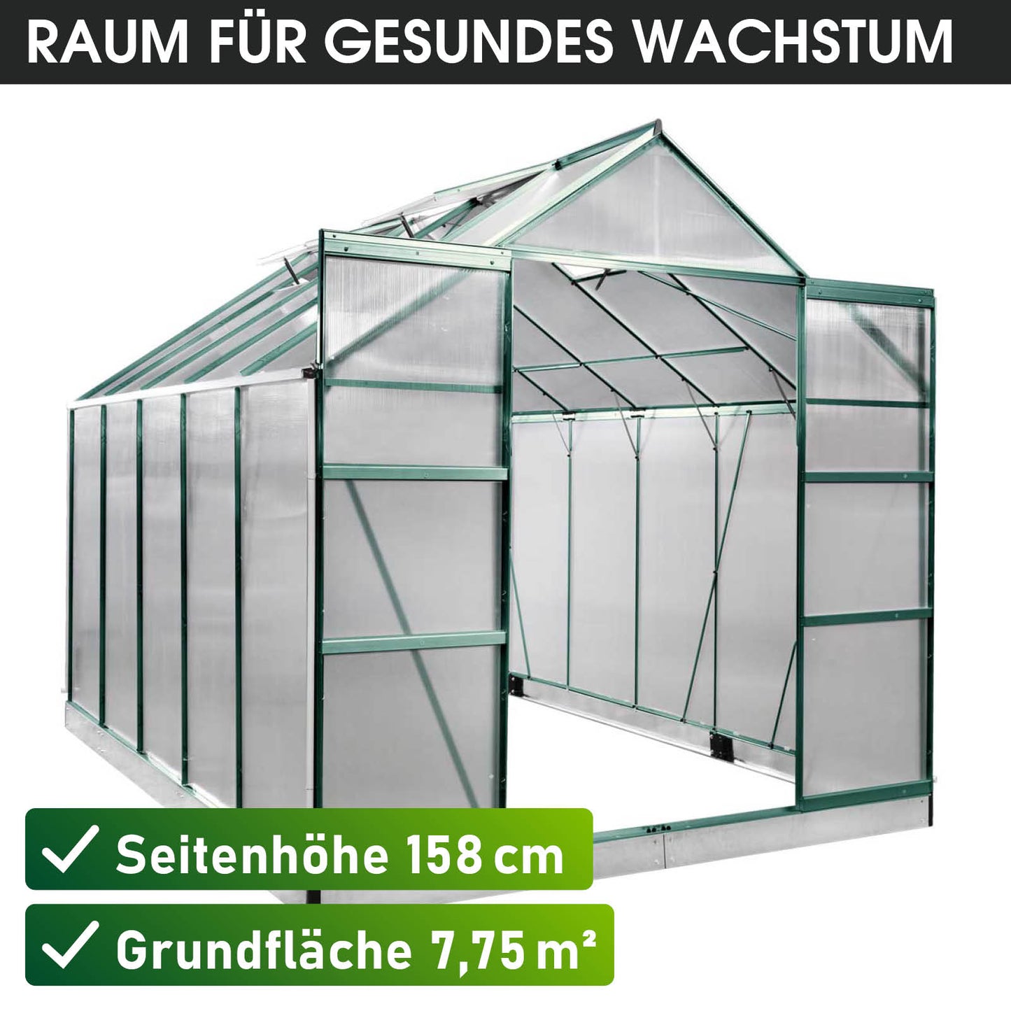 BRAST Aluminium-Gewächshaus 310x205x235 Alu-Profile Grün