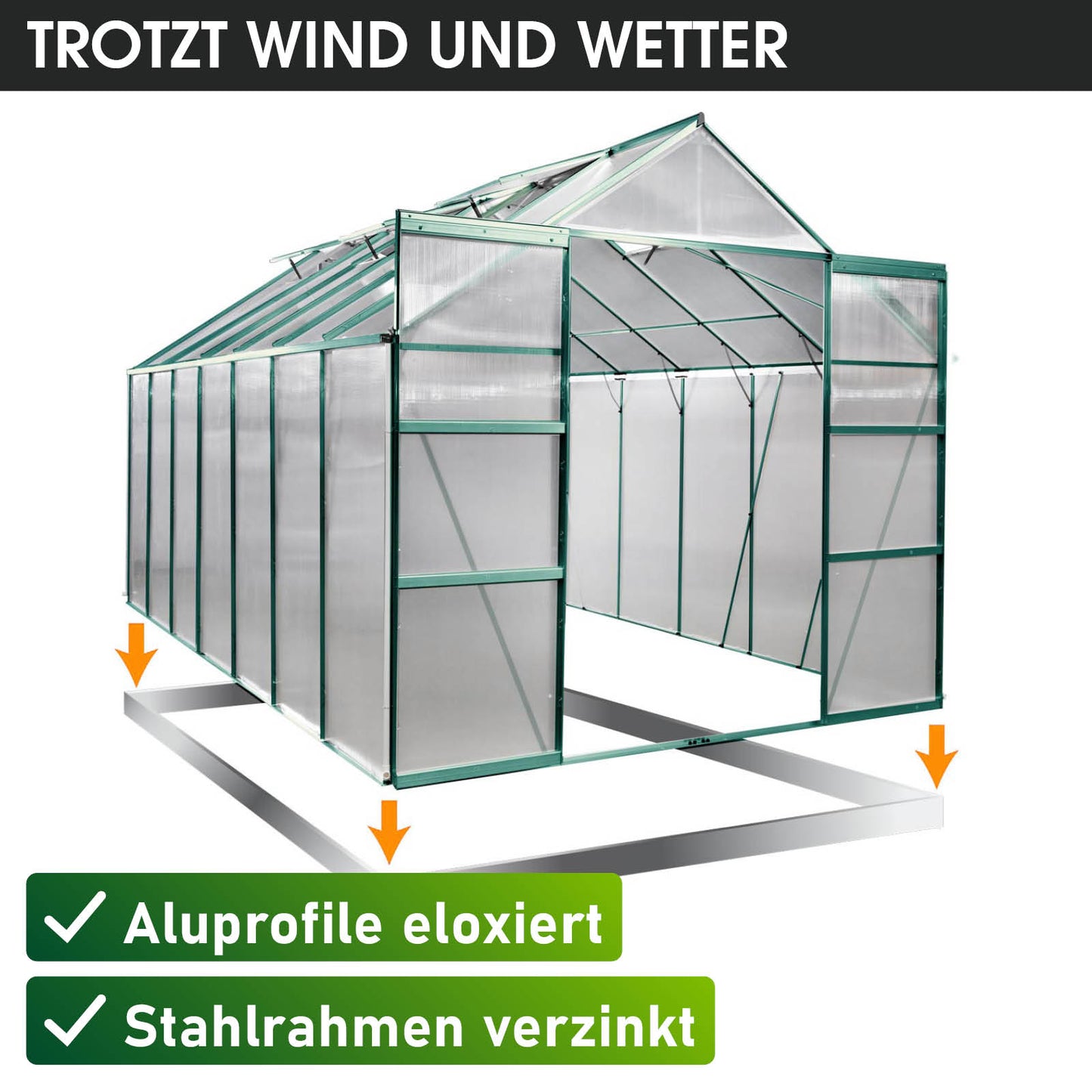 BRAST Aluminium-Gewächshaus 310x205x235 Alu-Profile Grün