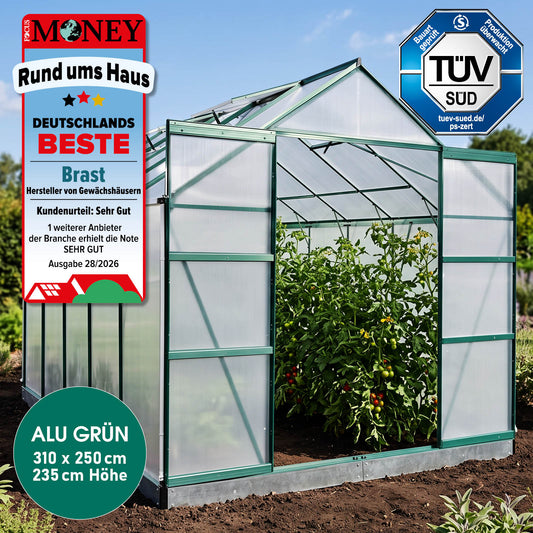 BRAST Aluminium-Gewächshaus 310x205x235 Alu-Profile Grün