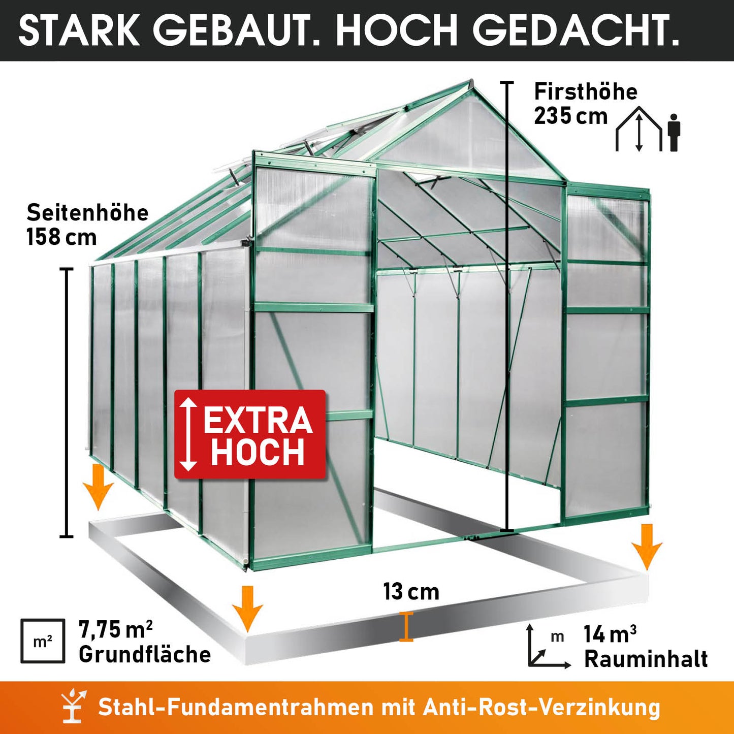 BRAST Aluminium-Gewächshaus 310x205x235 Alu-Profile Grün